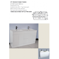 ECT Vanity-ROXIO Polymarble top double bowl with 1 Tap hole each White Gloss finish cabinet Pull grip soft closing drawers